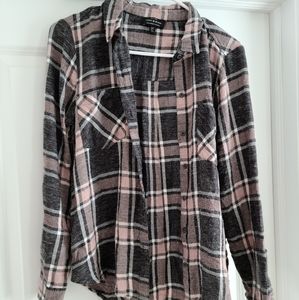 Lucky Brand Pink Black Plaid Lightweight Flannel